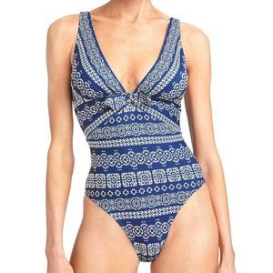 ROBIN PICCONE Isla Plunge One Piece Swimsuit Blue 6